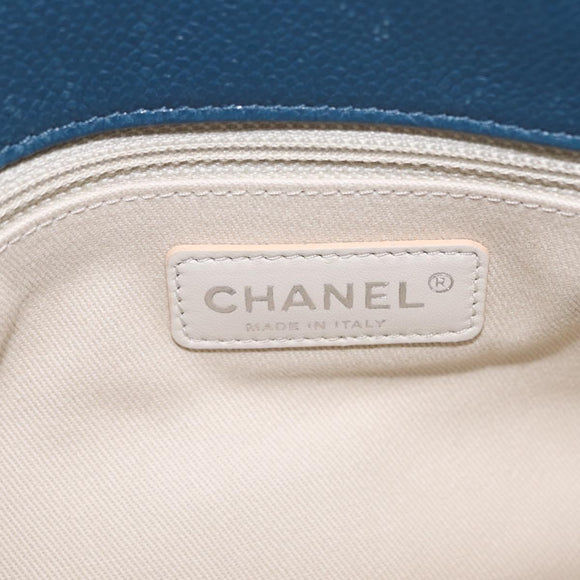 CHANEL Matelasse Chain Tote Bag Caviar Skin Blue Silver CC Auth 209006V