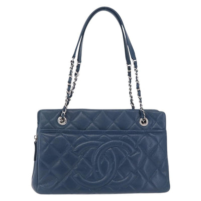 CHANEL Matelasse Chain Tote Bag Caviar Skin Blue Silver CC Auth 209006V - 0