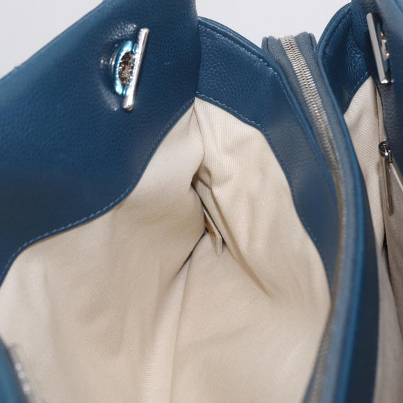 CHANEL Matelasse Chain Tote Bag Caviar Skin Blue Silver CC Auth 209006V