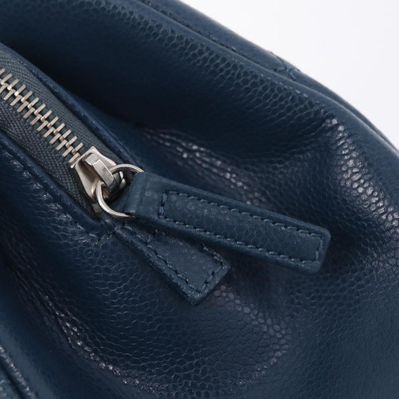 CHANEL Matelasse Chain Tote Bag Caviar Skin Blue Silver CC Auth 209006V