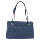 CHANEL Matelasse Chain Tote Bag Caviar Skin Blue Silver CC Auth 209006V-3