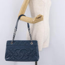 CHANEL Matelasse Chain Tote Bag Caviar Skin Blue Silver CC Auth 209006V-32