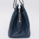 CHANEL Matelasse Chain Tote Bag Caviar Skin Blue Silver CC Auth 209006V-5