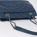 CHANEL Matelasse Chain Tote Bag Caviar Skin Blue Silver CC Auth 209006V-6