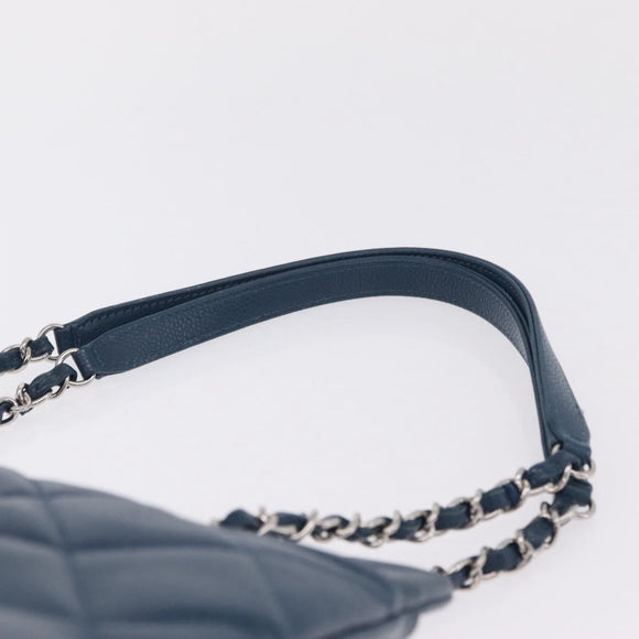 CHANEL Matelasse Chain Tote Bag Caviar Skin Blue Silver CC Auth 209006V
