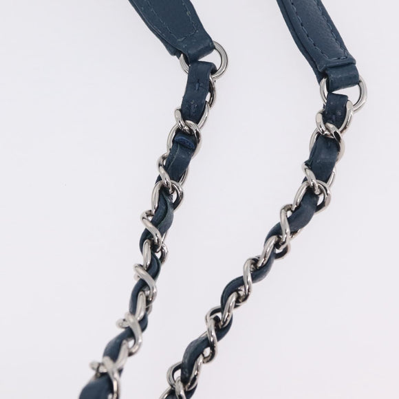 CHANEL Matelasse Chain Tote Bag Caviar Skin Blue Silver CC Auth 209006V