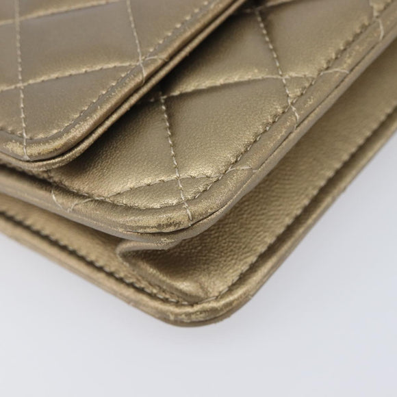 CHANEL Matelasse Chain Shoulder Bag Lamb Skin Gold CC Auth 209007M