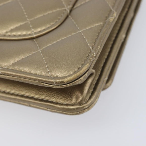 CHANEL Matelasse Chain Shoulder Bag Lamb Skin Gold CC Auth 209007M