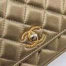 CHANEL Matelasse Chain Shoulder Bag Lamb Skin Gold CC Auth 209007M-16