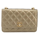 CHANEL Matelasse Chain Shoulder Bag Lamb Skin Gold CC Auth 209007M-2