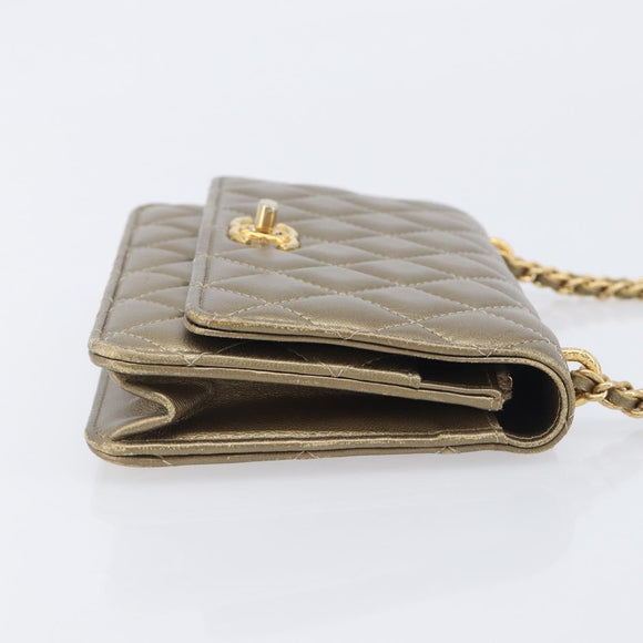 CHANEL Matelasse Chain Shoulder Bag Lamb Skin Gold CC Auth 209007M