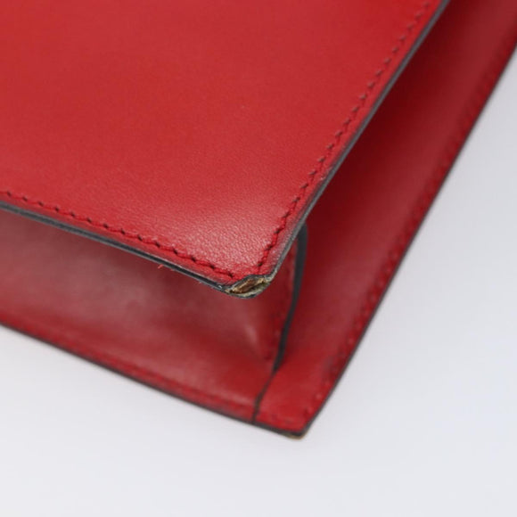 CELINE Shoulder Bag Leather Red Gold Auth 209009