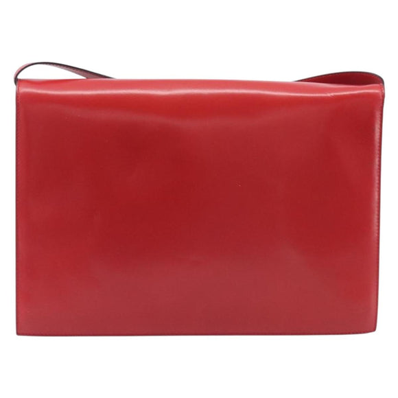 CELINE Shoulder Bag Leather Red Gold Auth 209009