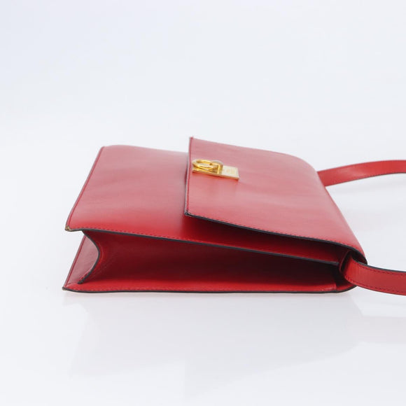 CELINE Shoulder Bag Leather Red Gold Auth 209009