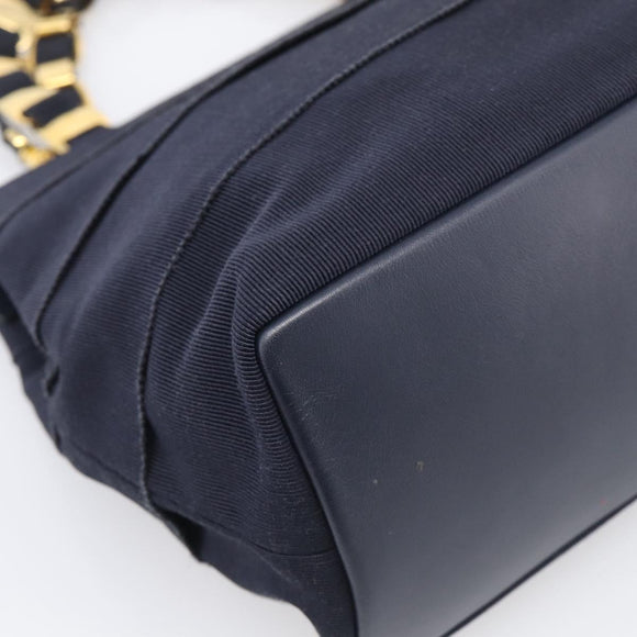 Salvatore Ferragamo Shoulder Bag Canvas 2way Navy Gold Auth 209011