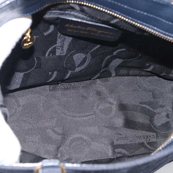 Salvatore Ferragamo Shoulder Bag Canvas 2way Navy Gold Auth 209011