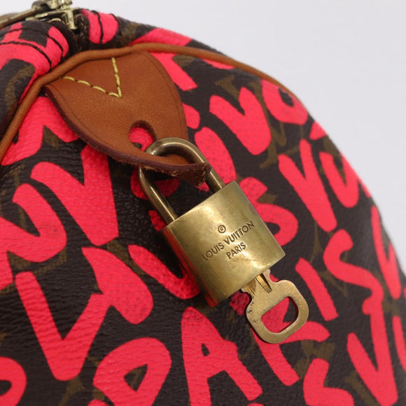 LOUIS VUITTON Monogram Graffiti Speedy 30 Hand Bag Pink M93704 LV Auth 209036SAM