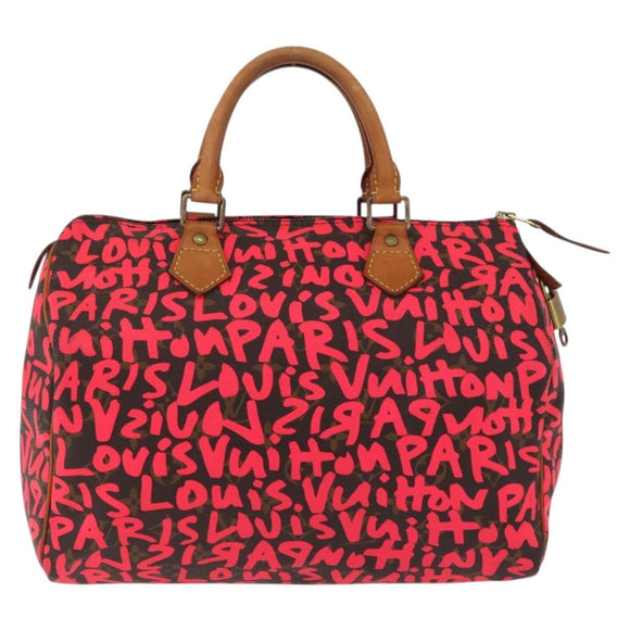 LOUIS VUITTON Monogram Graffiti Speedy 30 Hand Bag Pink M93704 LV Auth 209036SAM