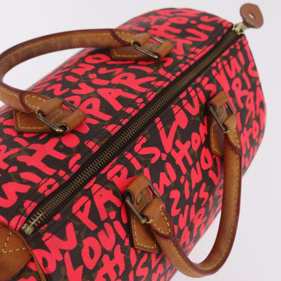 LOUIS VUITTON Monogram Graffiti Speedy 30 Hand Bag Pink M93704 LV Auth 209036SAM