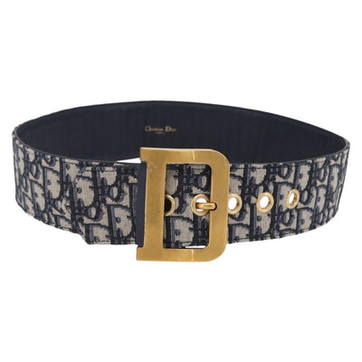 Christian Dior Trotter Canvas Oblique Belt 33.1"" Navy Gold Auth 209037V