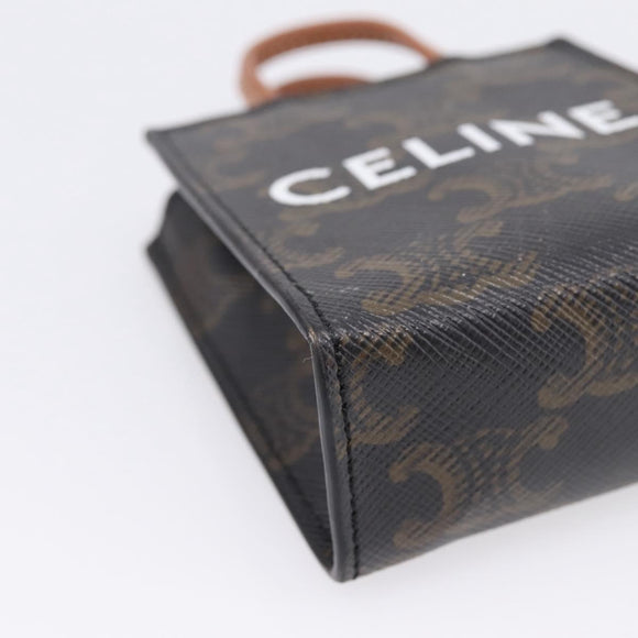 CELINE Macadam Canvas Triomphe Bag Charm PVC Brown Gold Auth 209038M