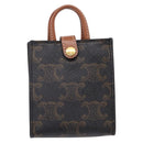 CELINE Macadam Canvas Triomphe Bag Charm PVC Brown Gold Auth 209038M-3