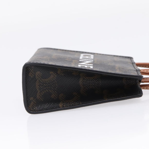 CELINE Macadam Canvas Triomphe Bag Charm PVC Brown Gold Auth 209038M