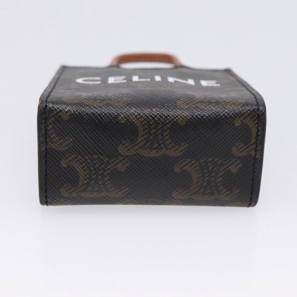 CELINE Macadam Canvas Triomphe Bag Charm PVC Brown Gold Auth 209038M