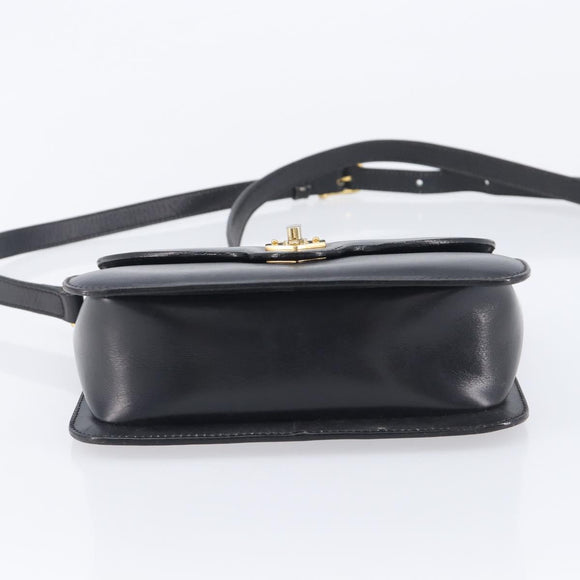 CELINE Shoulder Bag Leather Black Gold Auth 209039