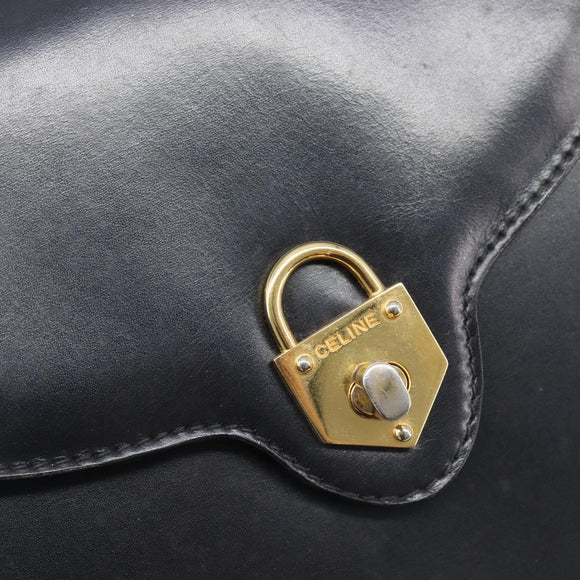 CELINE Shoulder Bag Leather Black Gold Auth 209039