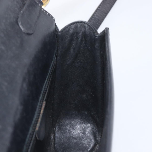 CELINE Shoulder Bag Leather Black Gold Auth 209039