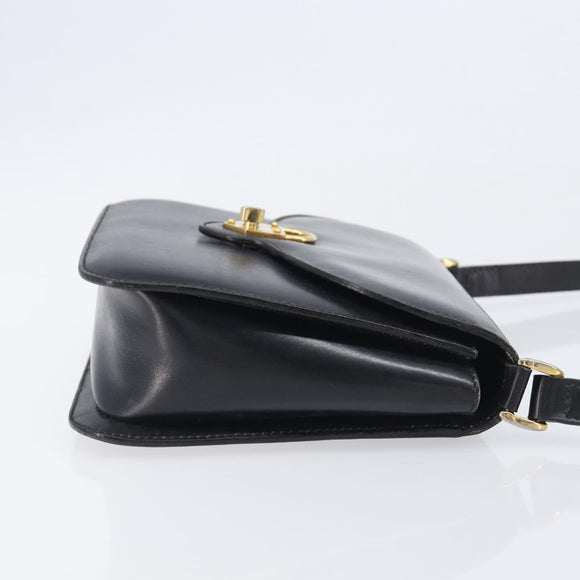 CELINE Shoulder Bag Leather Black Gold Auth 209039