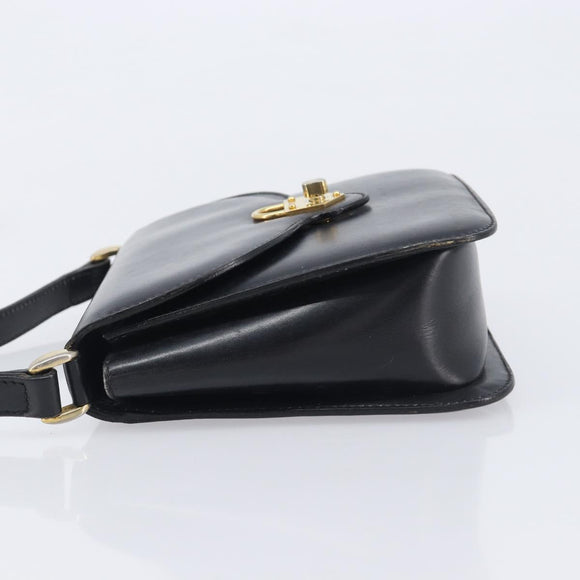 CELINE Shoulder Bag Leather Black Gold Auth 209039