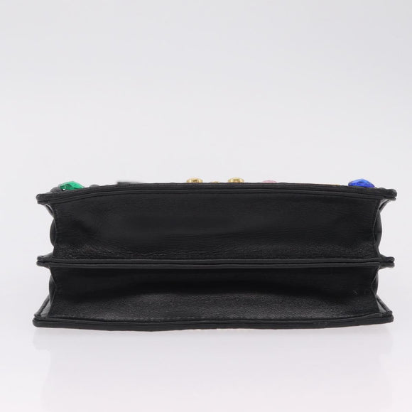Miu Miu Chain Shoulder Bag Leather Black Gold Auth 209040SAM