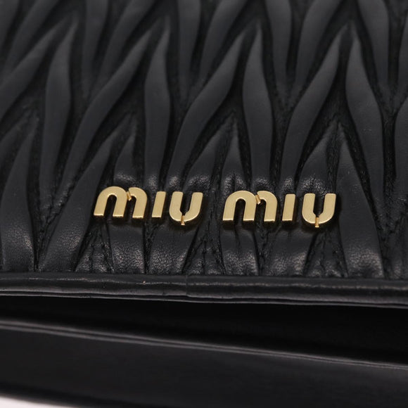 Miu Miu Chain Shoulder Bag Leather Black Gold Auth 209040SAM