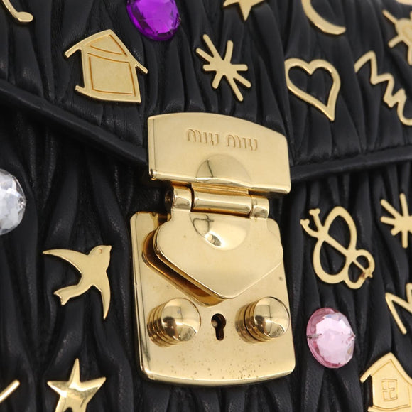 Miu Miu Chain Shoulder Bag Leather Black Gold Auth 209040SAM