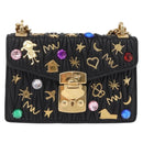 Miu Miu Chain Shoulder Bag Leather Black Gold Auth 209040SAM-2
