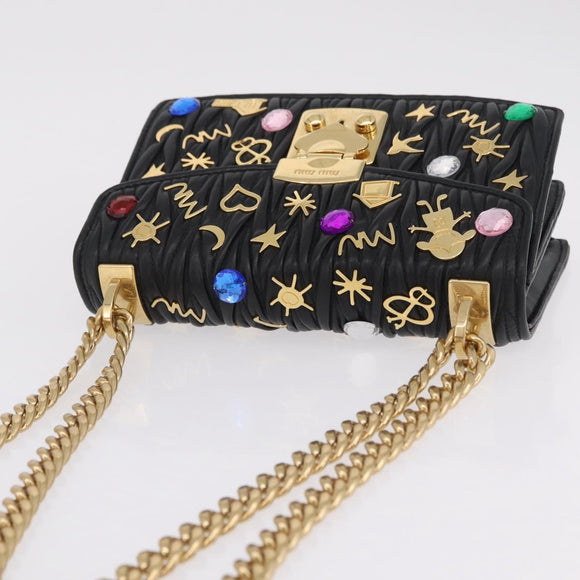 Miu Miu Chain Shoulder Bag Leather Black Gold Auth 209040SAM