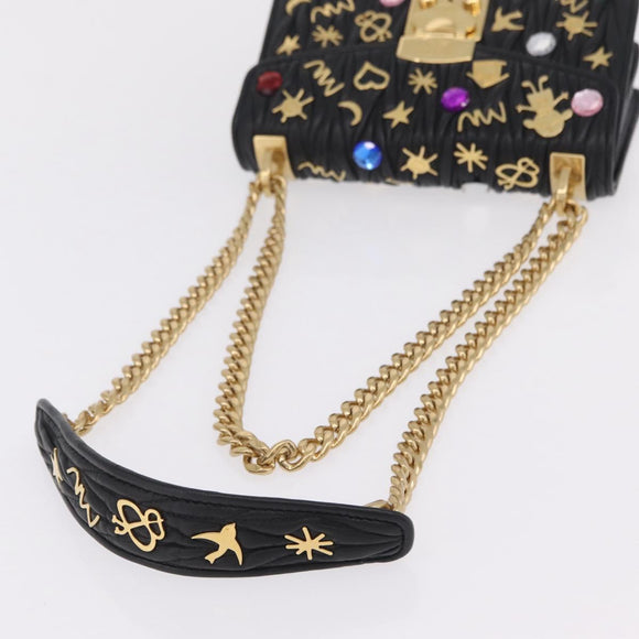 Miu Miu Chain Shoulder Bag Leather Black Gold Auth 209040SAM