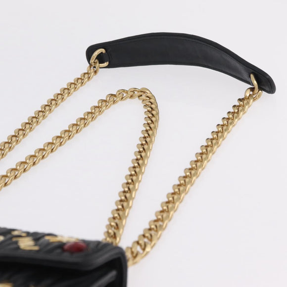Miu Miu Chain Shoulder Bag Leather Black Gold Auth 209040SAM