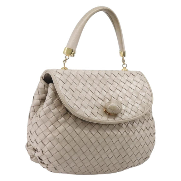 Bottega Veneta INTRECCIATO Hand Bag Leather Beige Gold Auth 209041