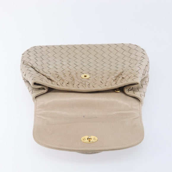Bottega Veneta INTRECCIATO Hand Bag Leather Beige Gold Auth 209041