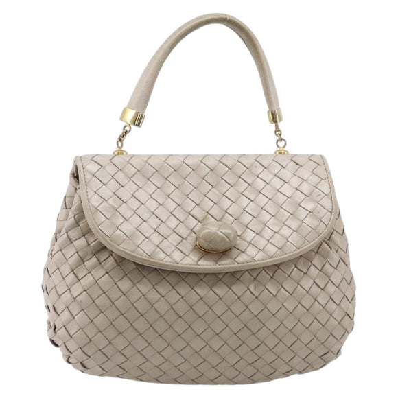 Bottega Veneta INTRECCIATO Hand Bag Leather Beige Gold Auth 209041