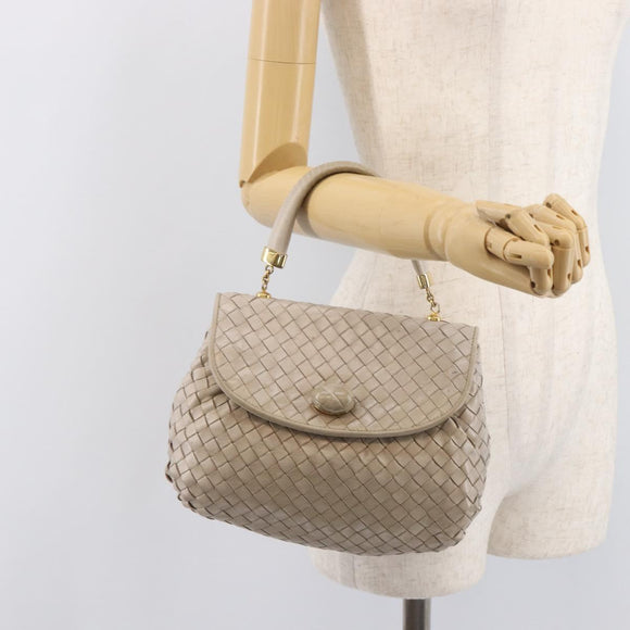 Bottega Veneta INTRECCIATO Hand Bag Leather Beige Gold Auth 209041
