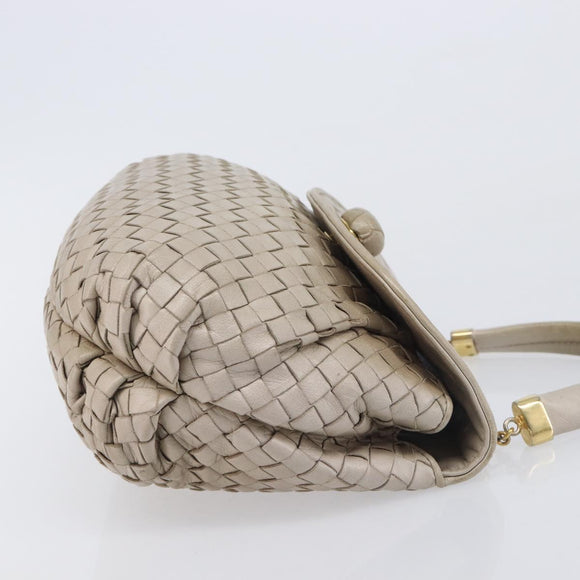 Bottega Veneta INTRECCIATO Hand Bag Leather Beige Gold Auth 209041