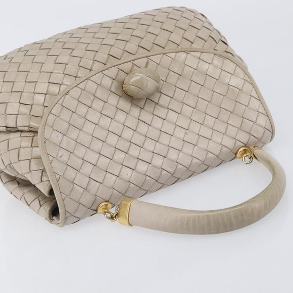 Bottega Veneta INTRECCIATO Hand Bag Leather Beige Gold Auth 209041