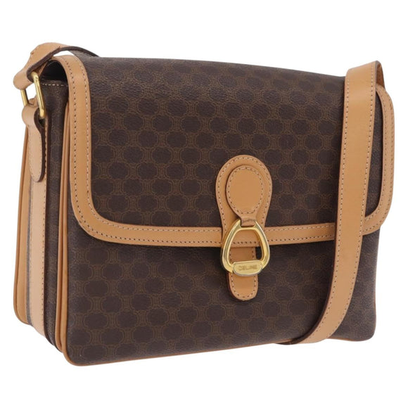 CELINE Macadam Shoulder Bag PVC Brown Gold Tone Auth 209060