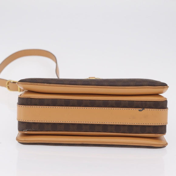 CELINE Macadam Shoulder Bag PVC Brown Gold Tone Auth 209060