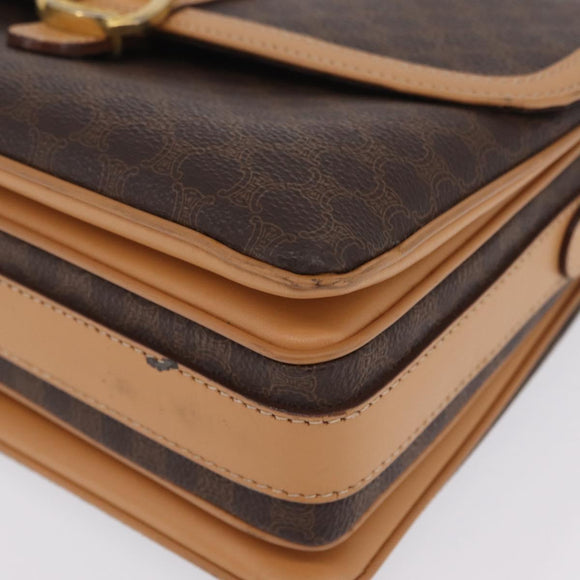 CELINE Macadam Shoulder Bag PVC Brown Gold Tone Auth 209060