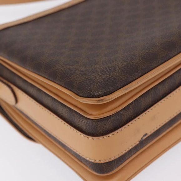CELINE Macadam Shoulder Bag PVC Brown Gold Tone Auth 209060